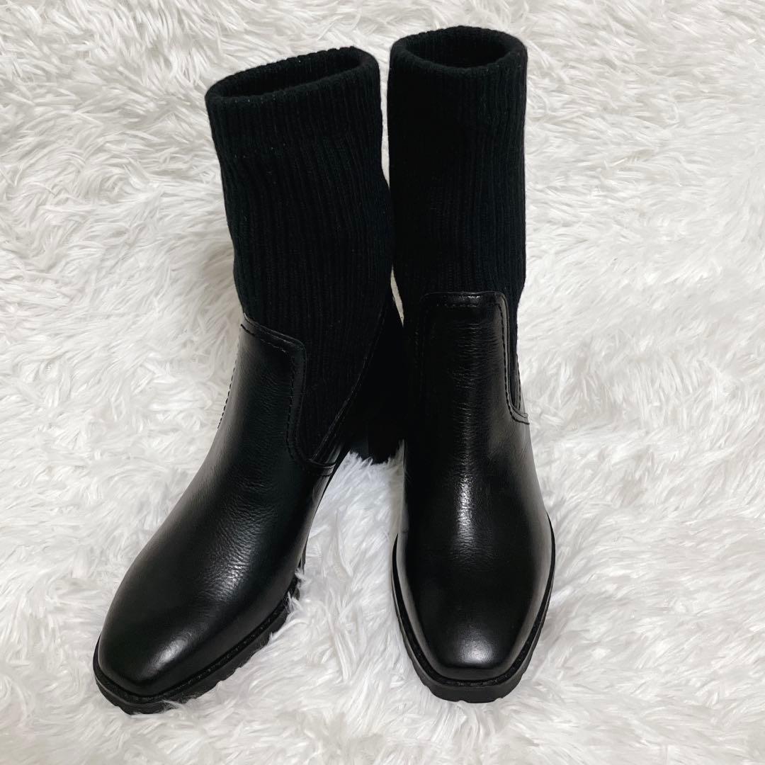 【極美品】DIANA ダイアナ ソックスブーツ レザー22.5cm 黒