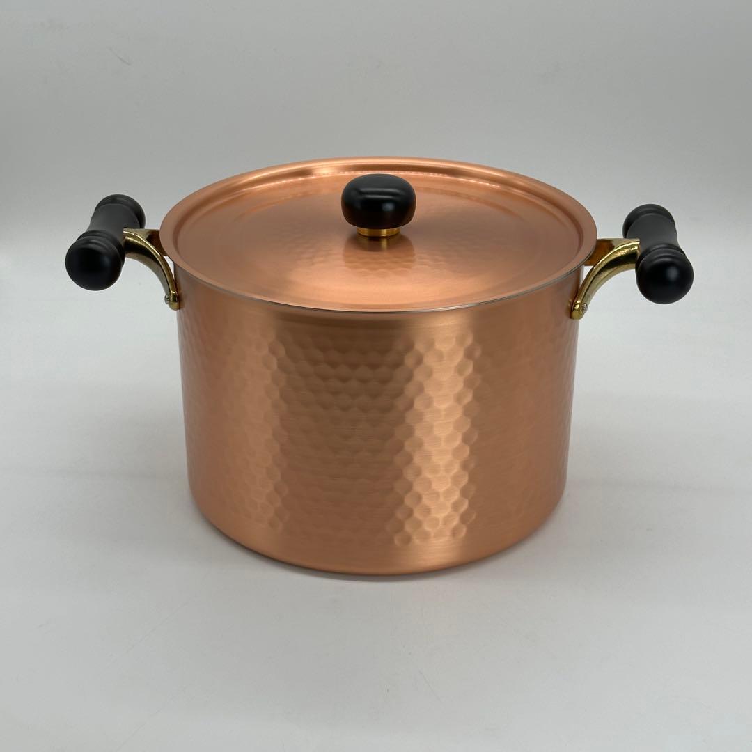 純銅 両手鍋 深型 24cm 蓋付き 鎚目 銅鍋 大容量 煮込み スープ 燕三条