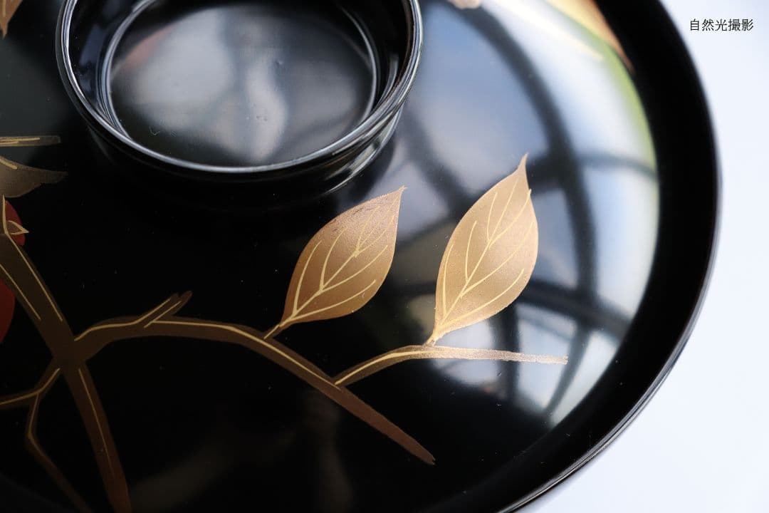 CK72 漆芸 木製漆器 輪島塗 柿蒔絵 黒塗御吸物椀 五客 / 秋 果物