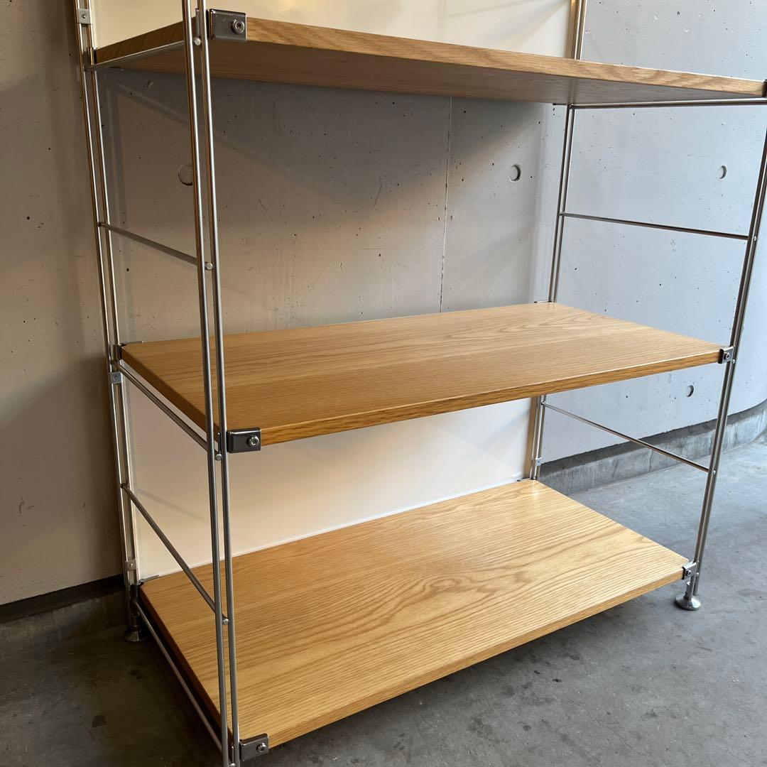 美品★無印ステンレスユニットシェルフ・オーク材棚セット・ワイド中 バックパネル付