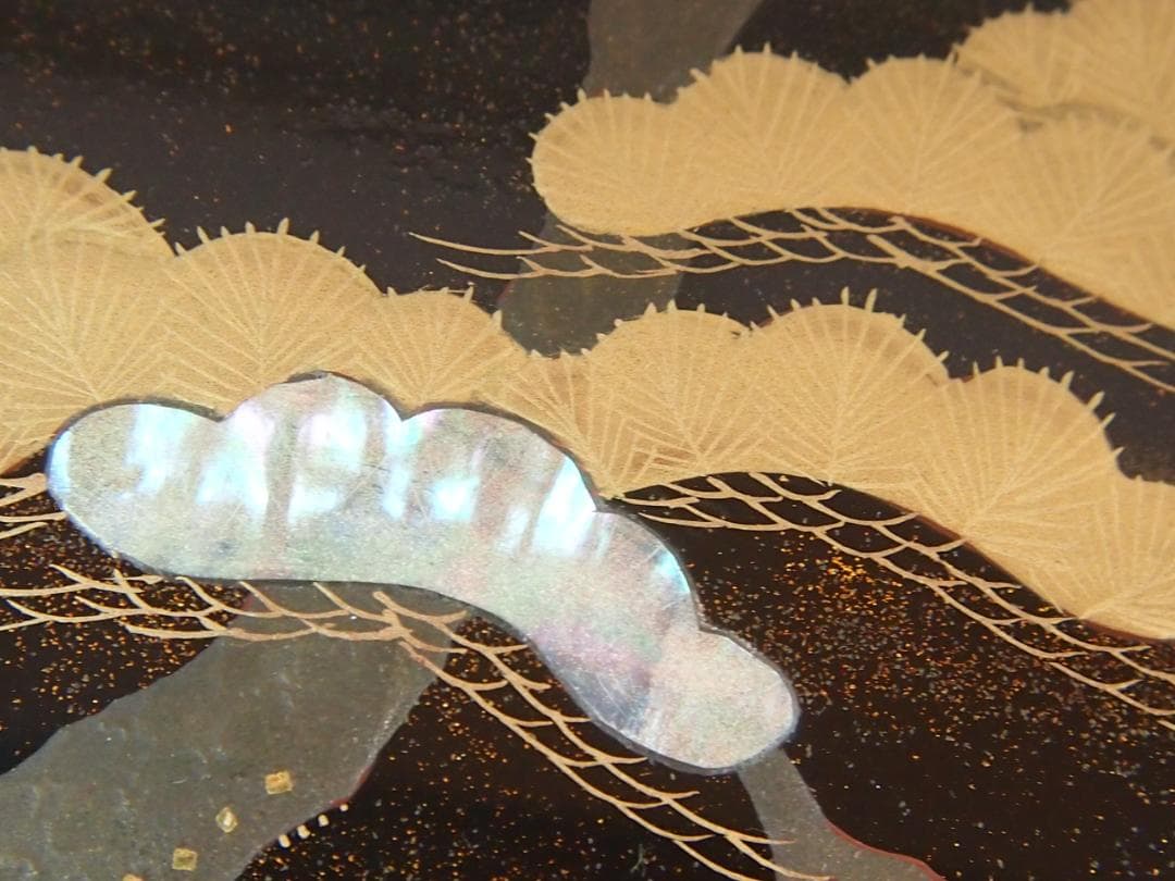 【骨董・良品】山水蒔絵 手付き盆 大小2点 三保の松原の図 古道具 検:輪島塗