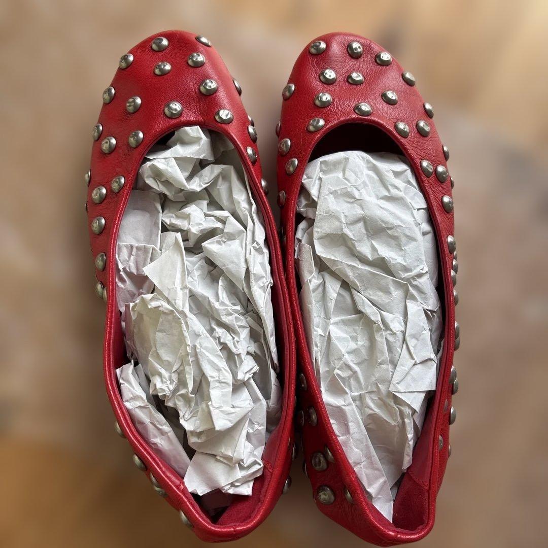 Gimaguas ギマガス　バレリーナシューズ 赤 レザー スタッズ 37