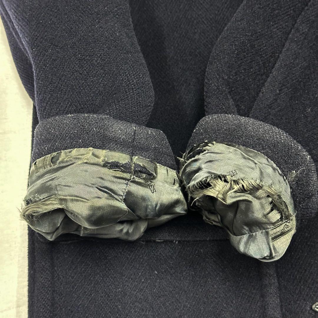 エルメス Lサイズ ダッフルコート ヘリンボーン ダークブルー フード脱着可能