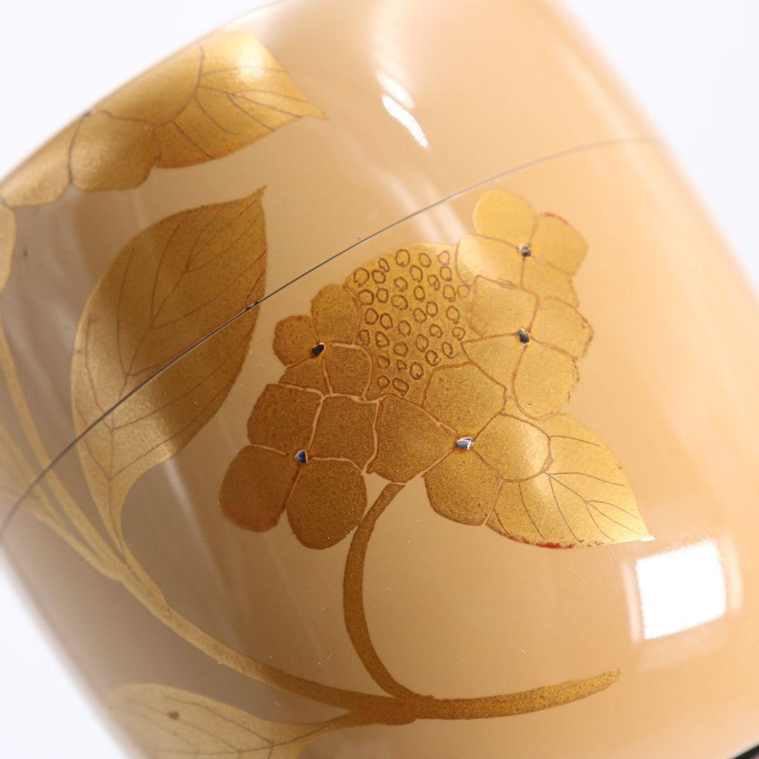 高田犀光作 白漆 紫陽花 中棗 茶道具 共箱　V920　N7
