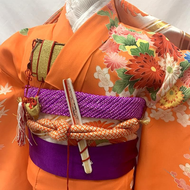 507ag61□七五三 七歳 女児 着物&袋帯 金彩 鳳凰 菊 梅□状態良好