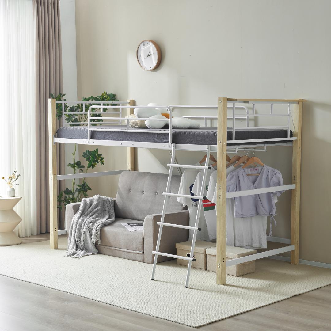 超人気！ロフトベッド【高さ130cm】収納 北欧風 大人 送料無料 WHITE