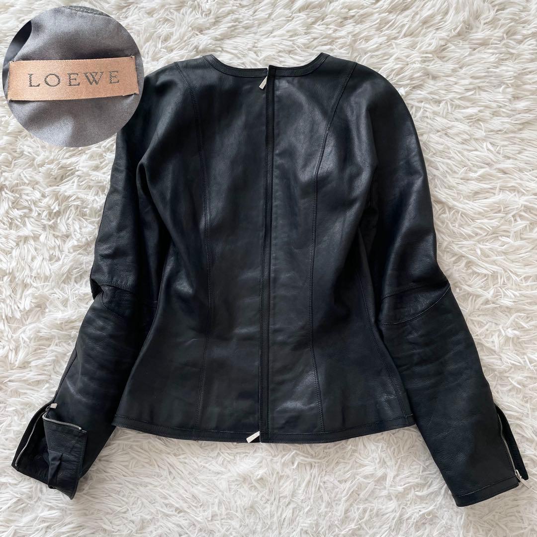 LOEWE ゴートレザー シルク ライダースジャケット ブラック ダブルジップ