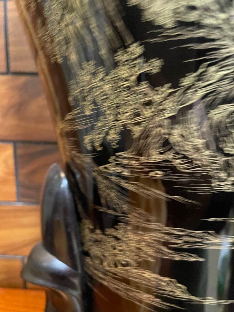 中国古玩　福建漆器 金彩画　大花瓶　台付