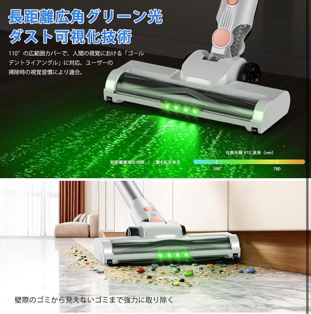 掃除機 コードレス70Kpa超強力吸引LEDライト＆2in1置くだけ充電スタンド