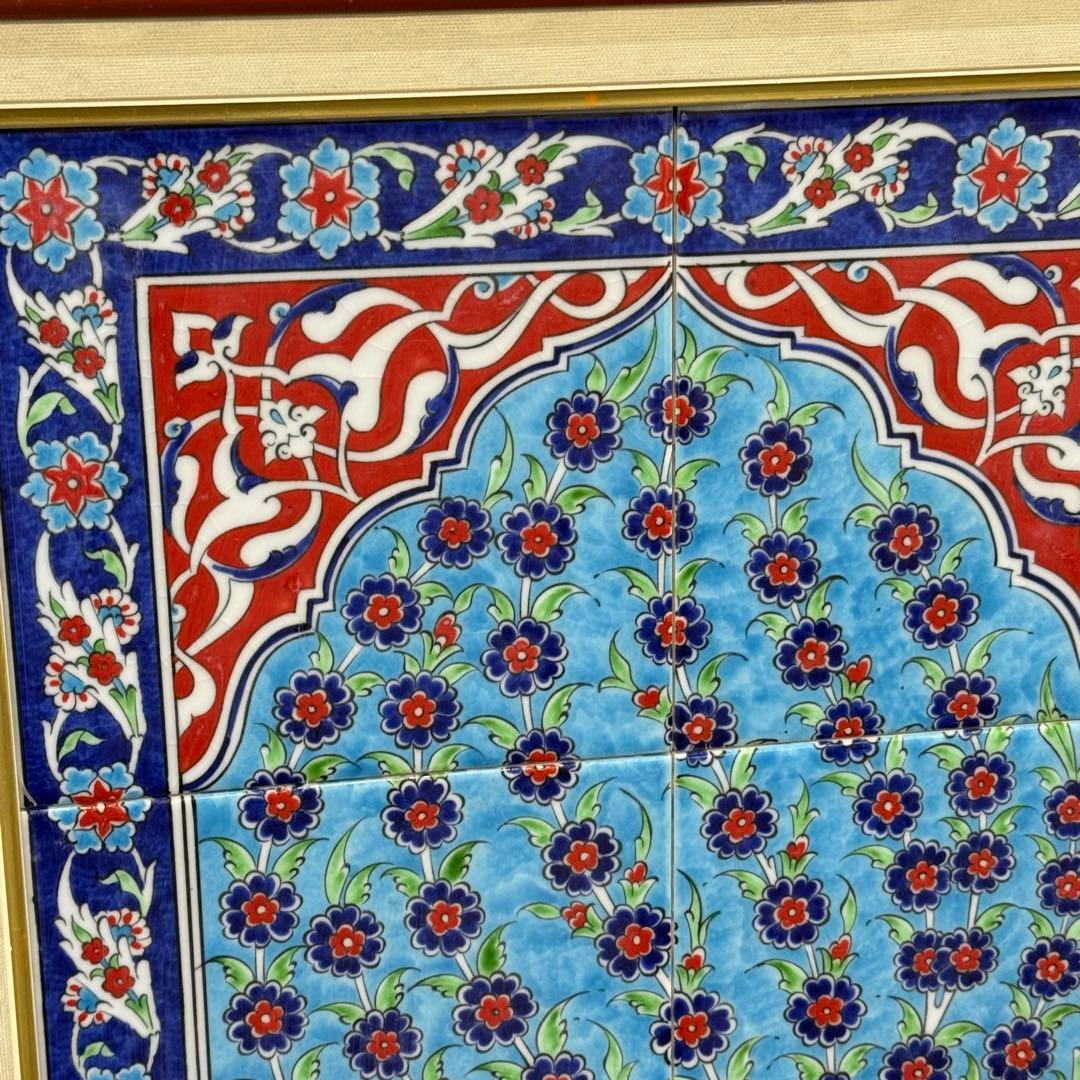 H112K15b トルコ陶器 手書きタイル 額装