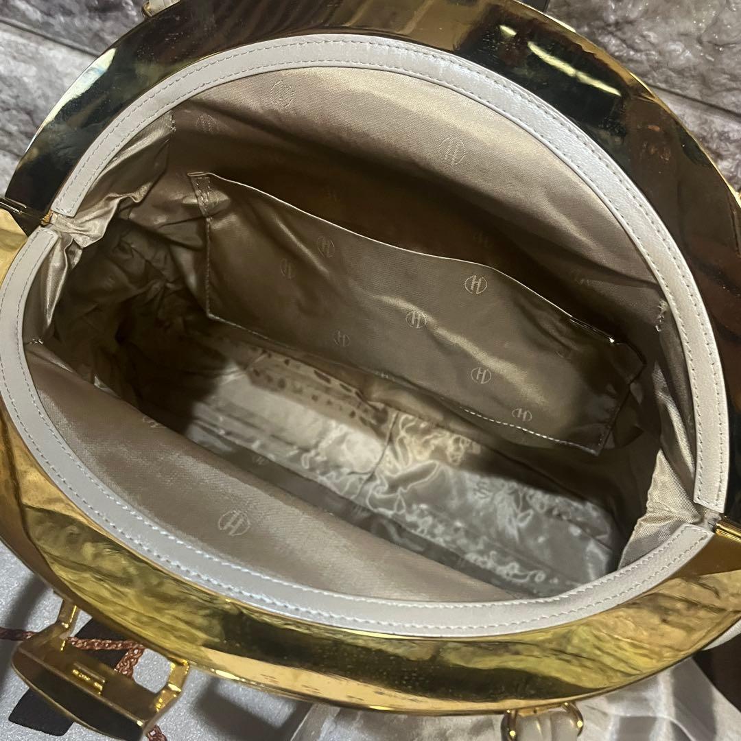 希少☆美品☆本革濱野皮革工藝 HAMANOがま口貴石 サンピエトロ ハンドバッグ