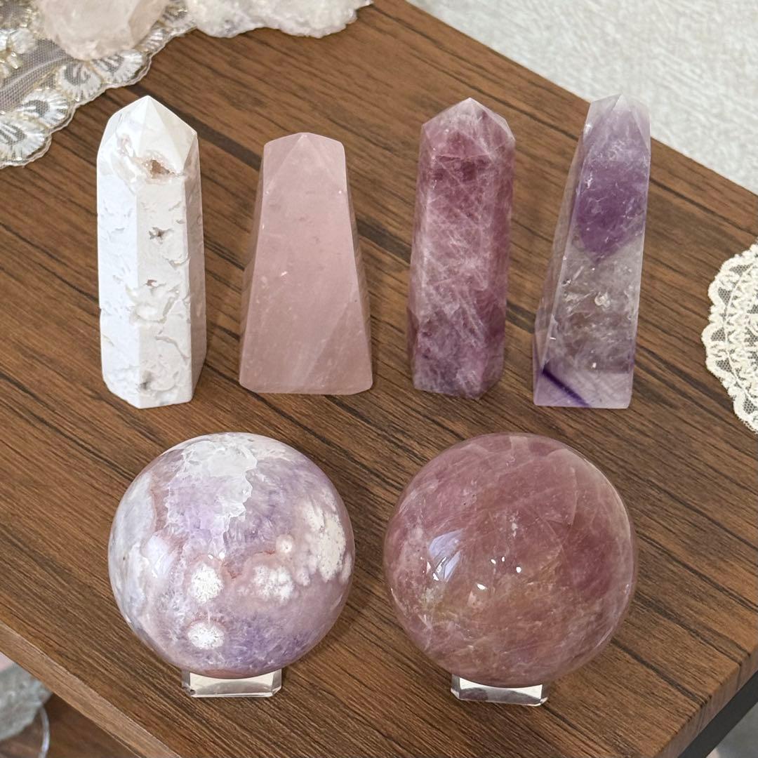 ラベンダーローズクォーツ　ゴールデンヒーラー　スフィア　マダガスカル産　天然石