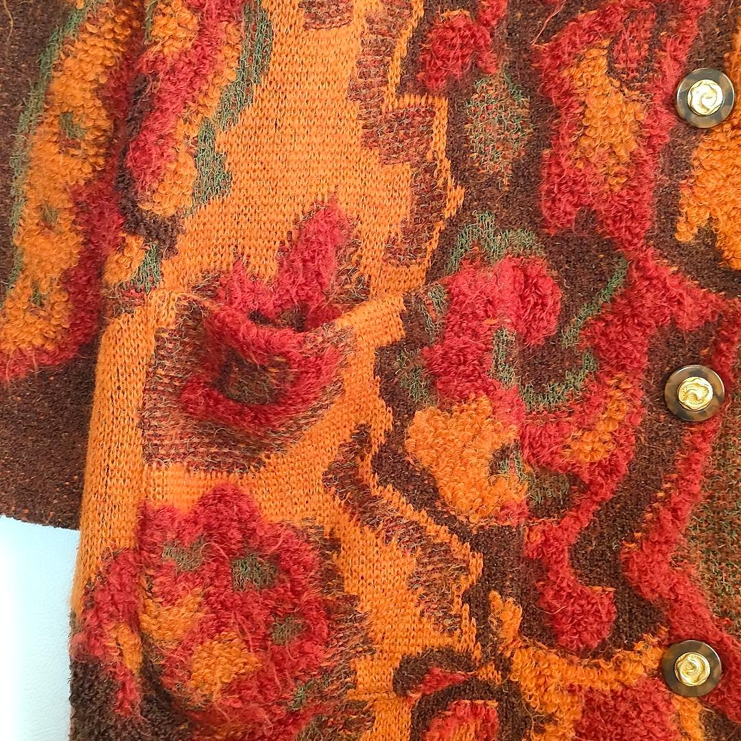 YUKIKO HANAI ウールニットロングコート　ジャガード　フラワー柄