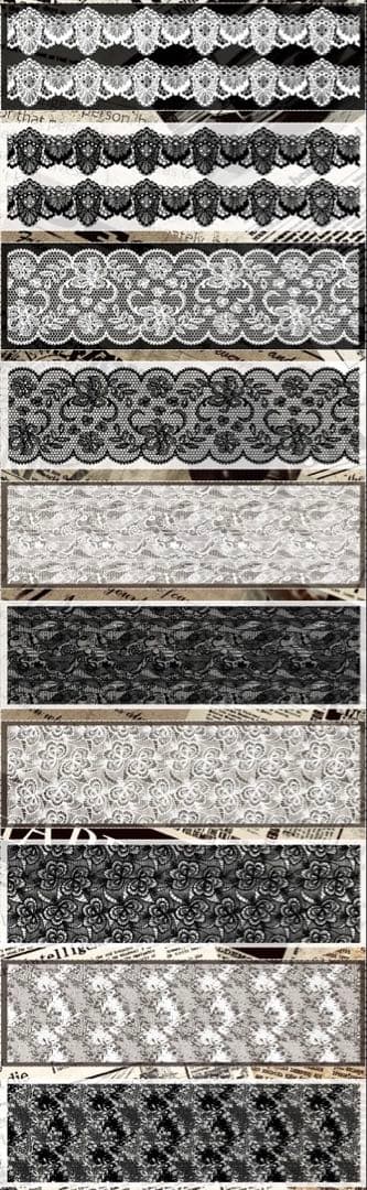 PET 黑白蕾丝背景 6cm×5m 海外マスキングテープ　海外マステ　レース