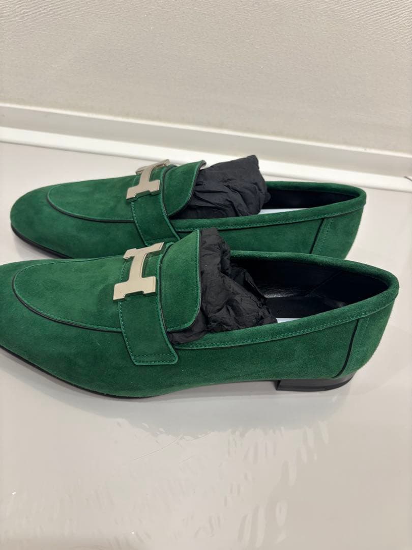 HERMES エルメス グリーン モカシン スエード ローファー / シューズ