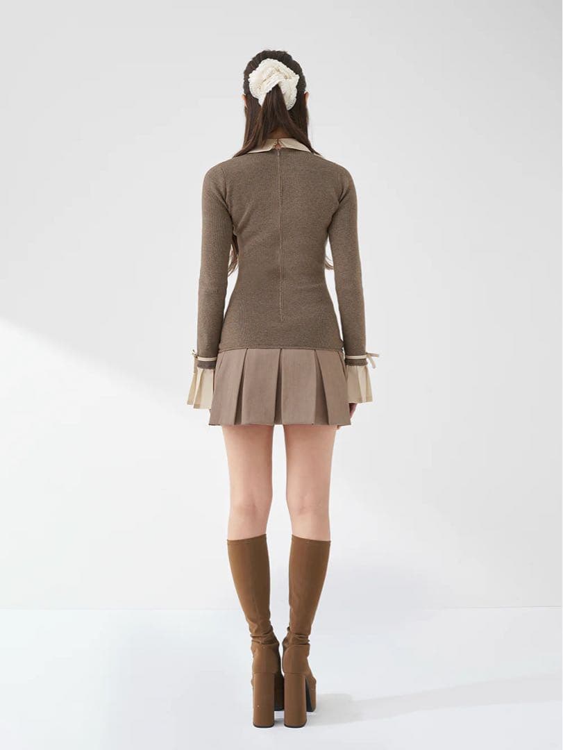 Darich シャツドッキングプリーツミニワンピースモカ MOC FREE