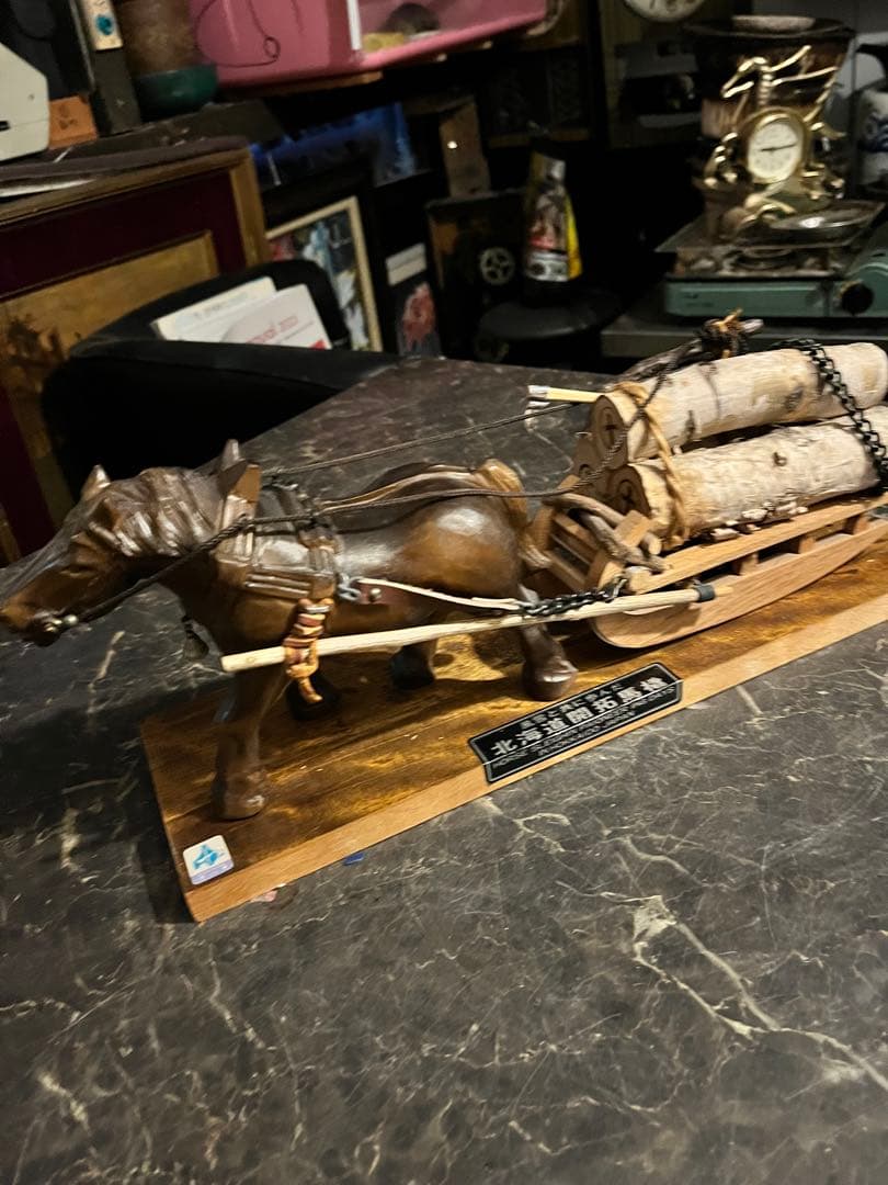 木彫り　馬そり、北海道開拓馬橇　 優良工芸品、風雪と共に歩んだ北海道開拓馬橇