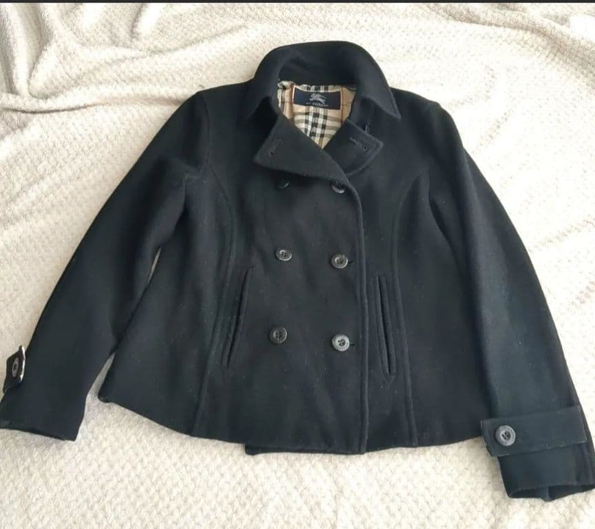バーバリーロンドンウールPコート黒　ノバチェック　M