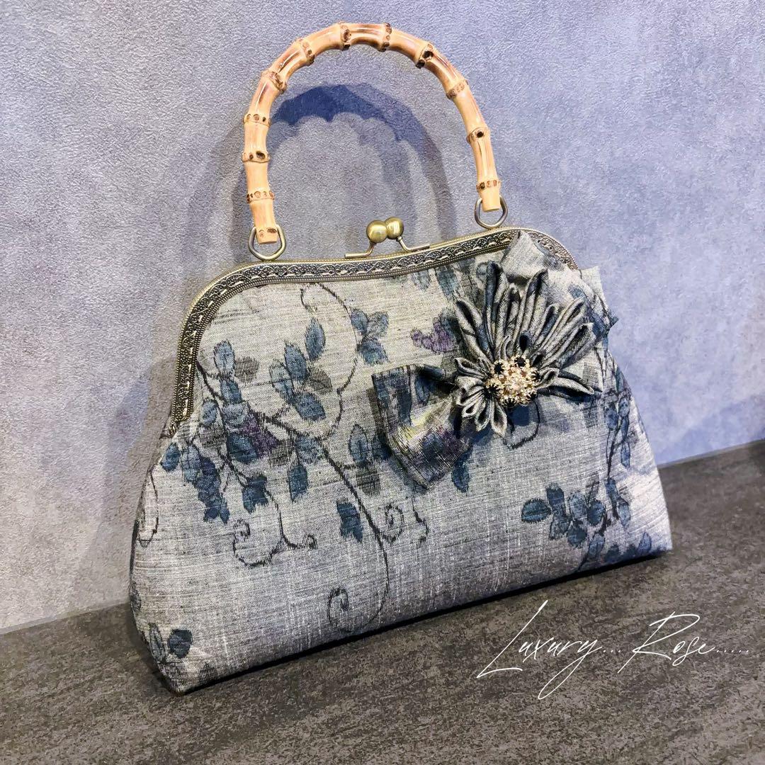 新作　和の心シリーズ洗練された大きめバンブー紬の優しい艶感つまみ細工飾りを添えて