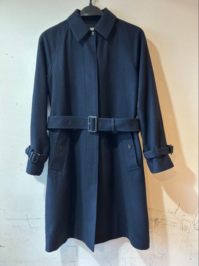 MARGARET HOWELL濃紺ウールロングコート　ステンカラーベルト　美品！