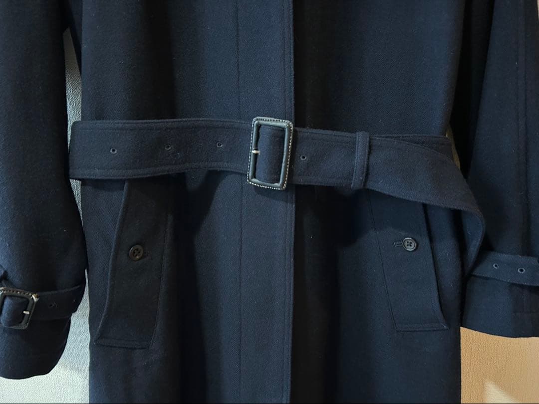 MARGARET HOWELL濃紺ウールロングコート　ステンカラーベルト　美品！