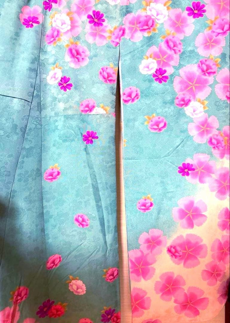 まな 新橋色 菊 牡丹 振袖 身丈157