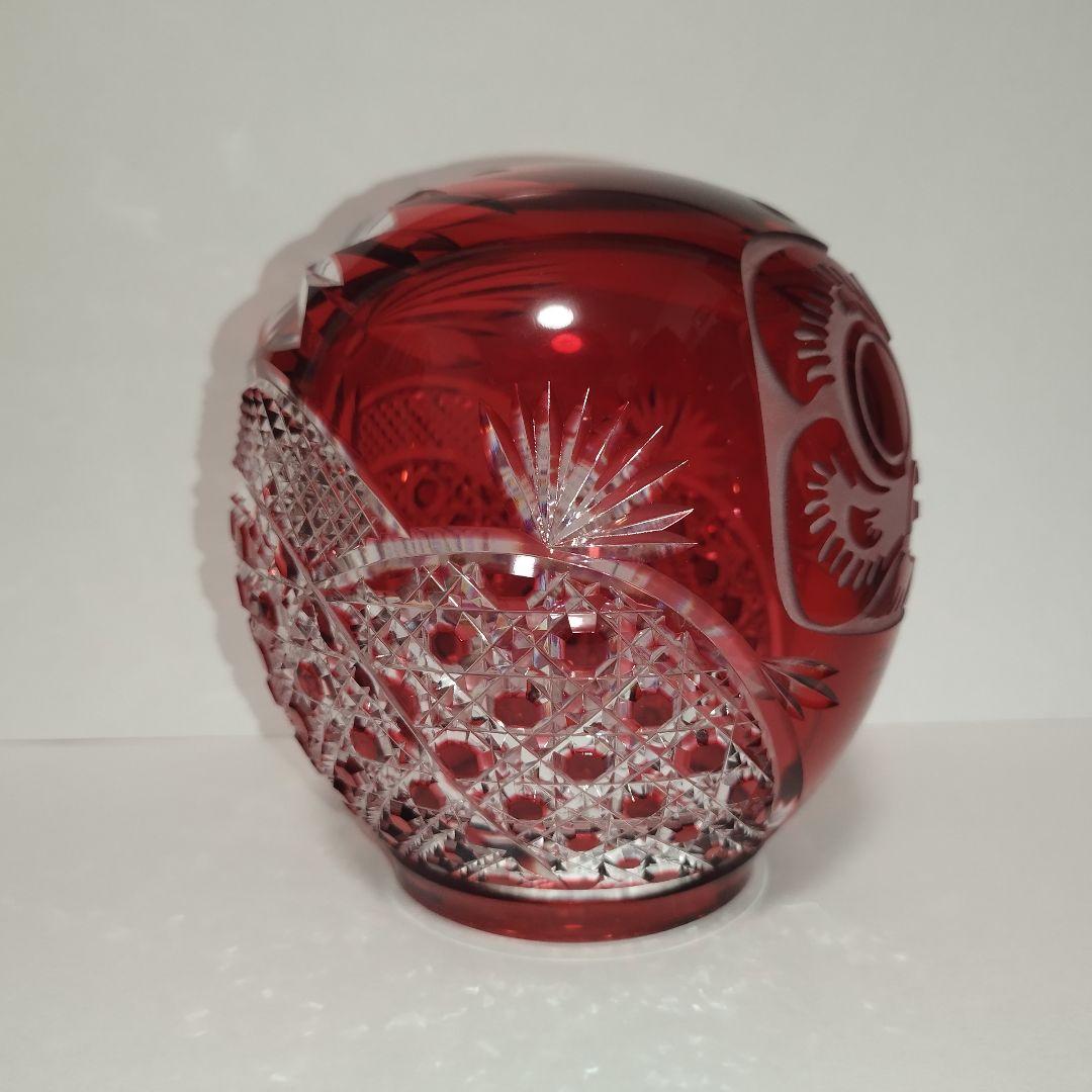 【希少美品】カガミクリスタル 祝だるま(大)　金赤 江戸切子 達磨 ダルマ