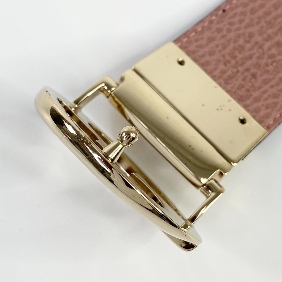 グッチ GGロゴバックル リバーシブル レザーベルト ブラック×ピンク 金