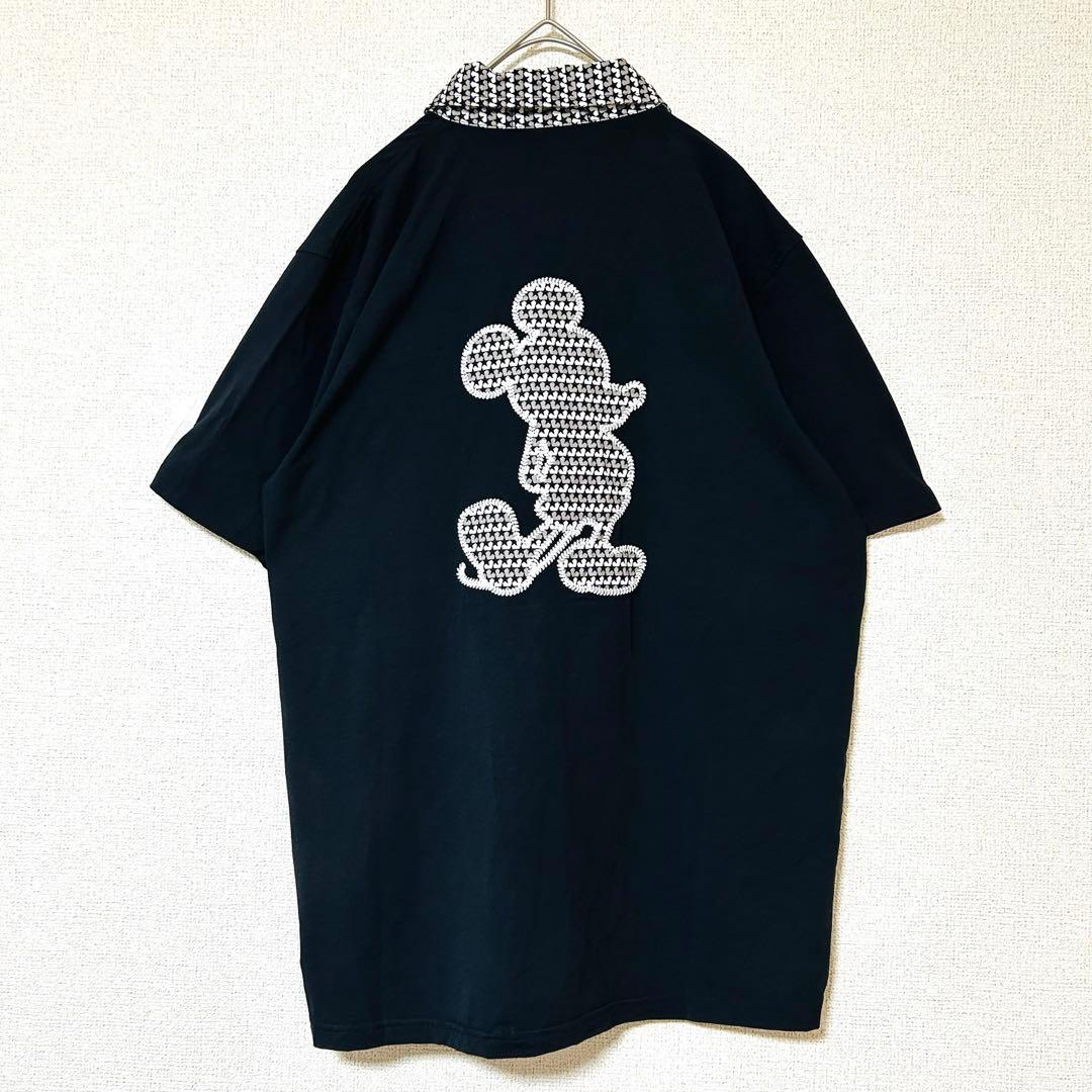 マークアンドロナ×Disney 半袖ポロシャツ 黒 グレー 背面ミッキー 刺繍