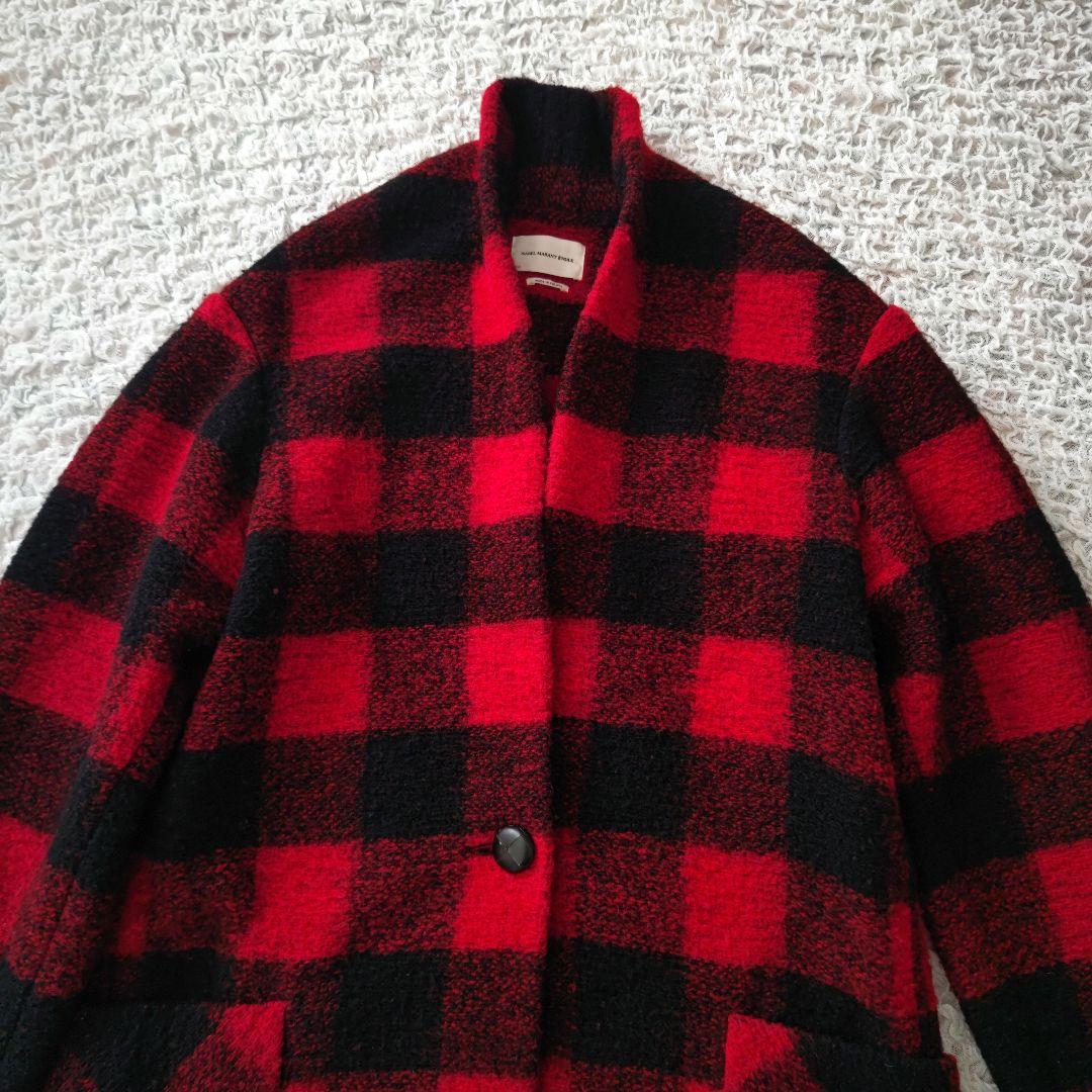 イザベルマラン エトワール　ウール混　レッドチェック　ニットコート　34