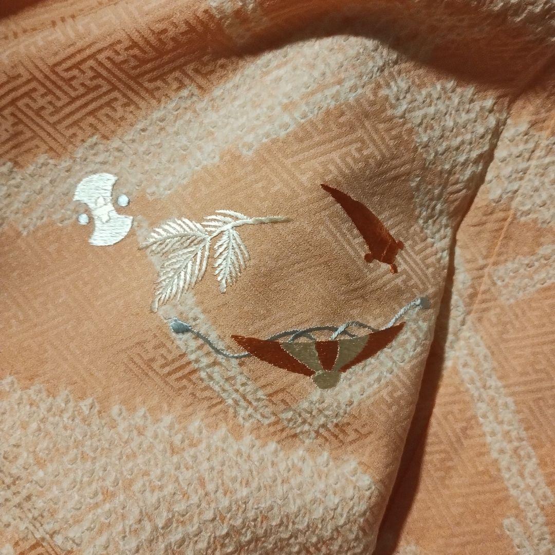 ぱんだ丸☆訪問着 トールサイズ　絞り 宝物柄の和刺繍 淡いピンク色