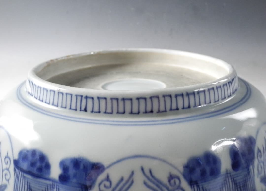 古伊万里 大鉢！江戸期 染付 山水 花草 超繊細図模様 無傷完品 江戸期