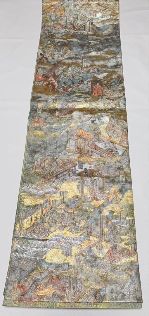 美品 高級 袋帯 正絹 全通柄 リバーシブル 両面 名門西陣 あさぎ フォーマル