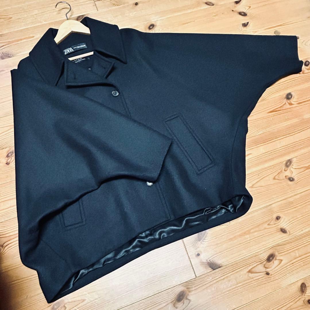 ★期間限定★美品　ZARA／クロップド MANTECOウールコート　／黒／M-L