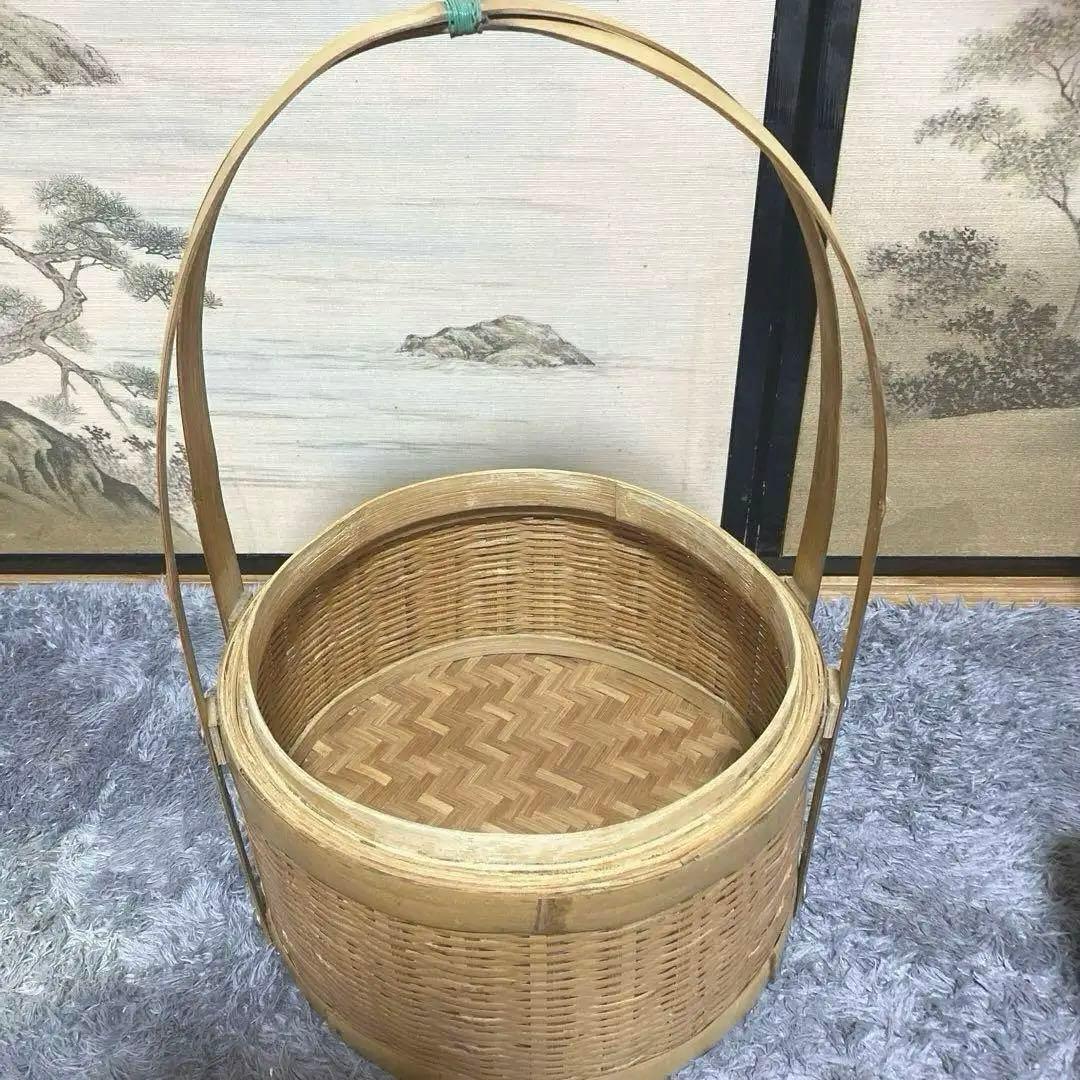 レトロ　竹細工♡ 竹籠　蓋付き　工芸品　バスケット　竹細工