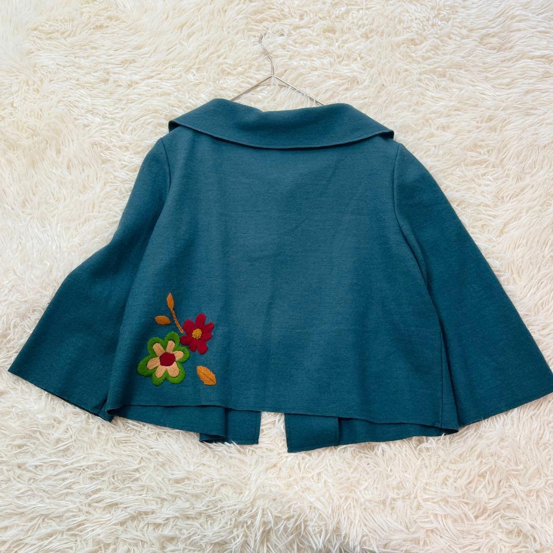 ホコモモラ ウール100 ショート丈ジャケット 刺繍ボタン フレア 42