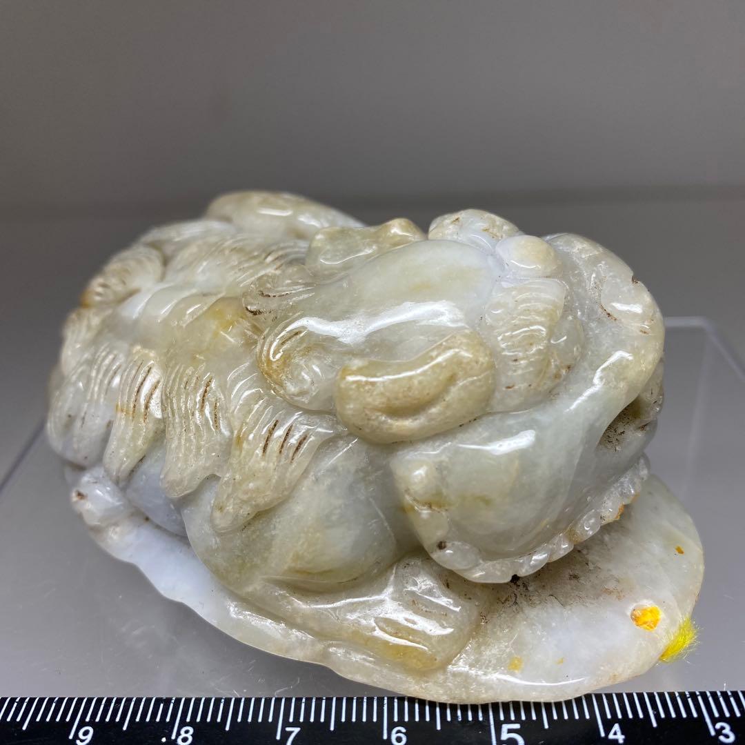 本翡翠　大振獅子置物装身具　幅約9㎝299g 東Y7-0403☆2Fタエチ