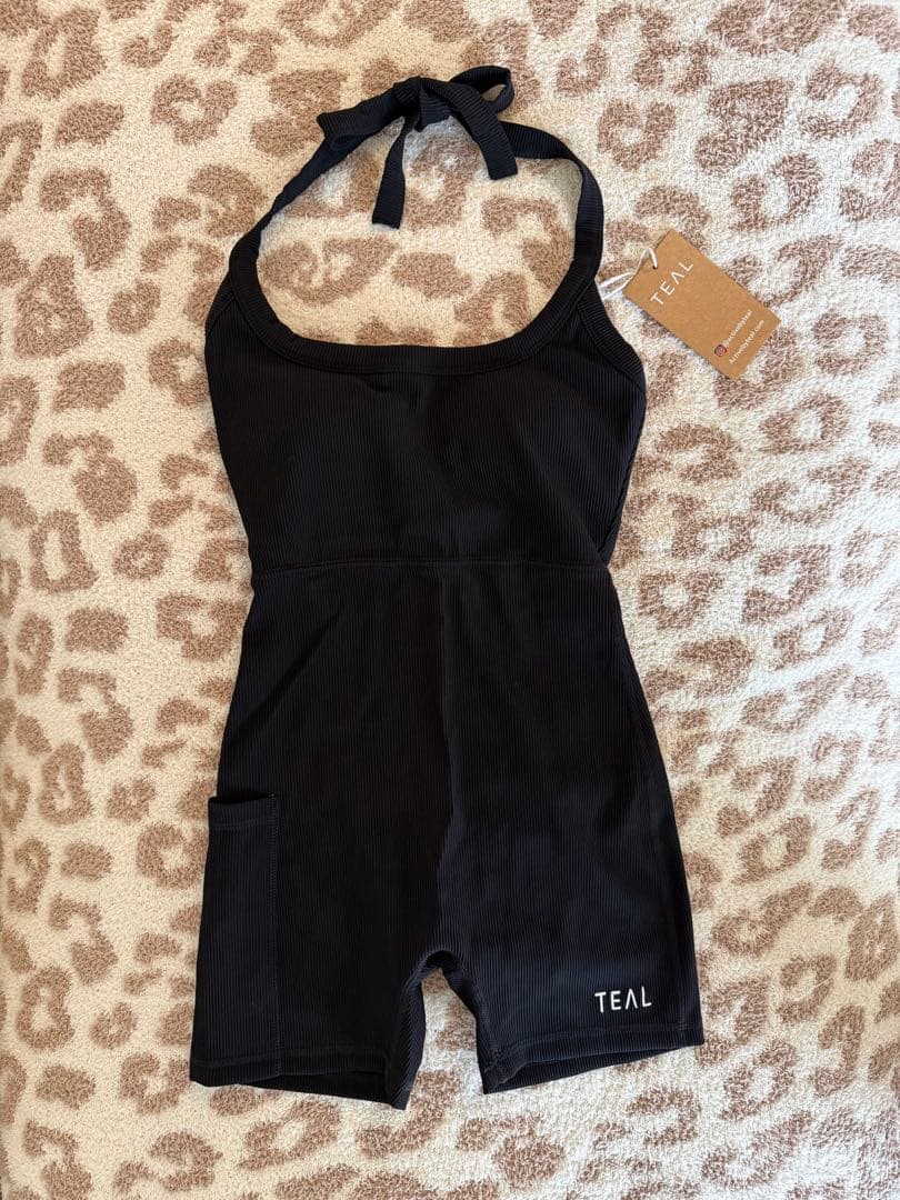 TEAL ブラック ヨガウェア XS ホルターネック オールインワン