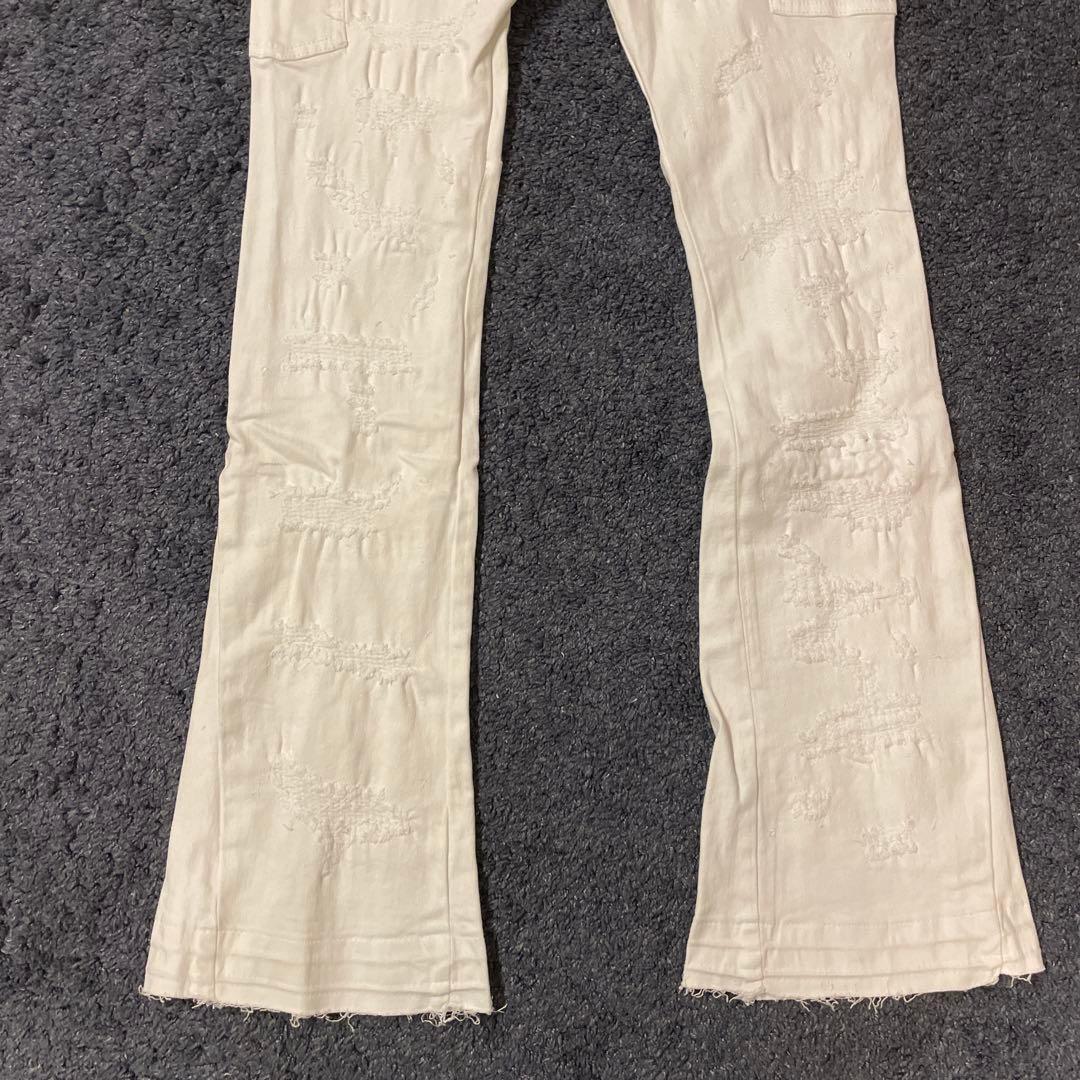 valabasasバラバサス クラッシュリペアスキニーフレアデニム ホワイト30