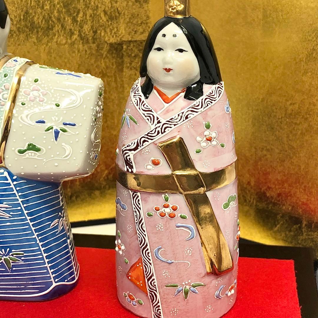 【13】九谷焼 雛人形 親王飾り 陶器製 5号 立雛 白 お雛さん 美品