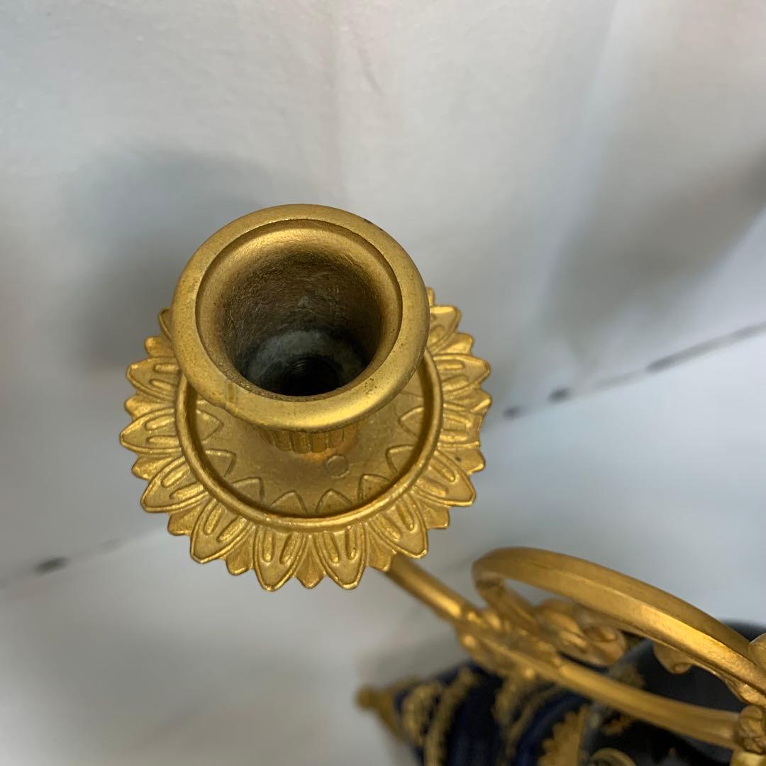 ヴィンテージ伊製コバルトブルー磁器5灯キャンドルスタンドロマンティック調美品豪華