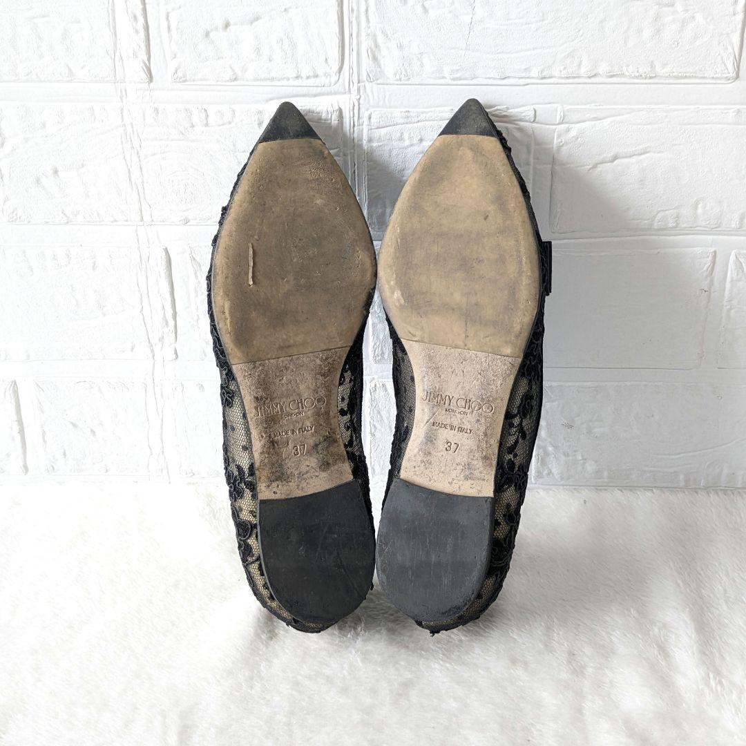 ✨人気✨JIMMY CHOO 総レース フラットシューズ フラワー 刺繍 黒