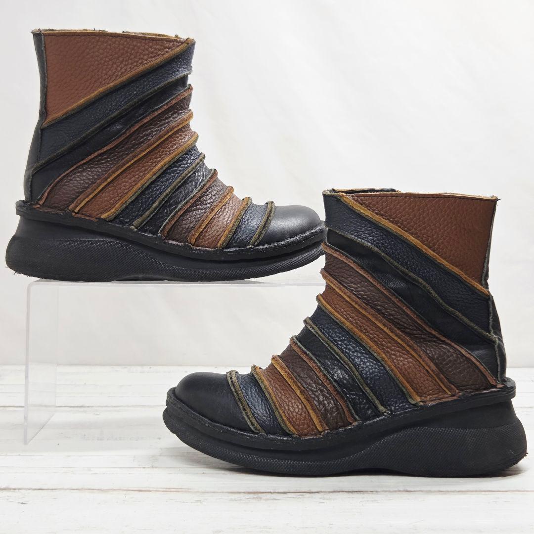 【人気】Estacion エスタシオン ショートブーツ シュリンクレザー S