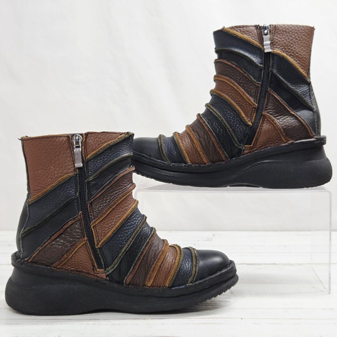 【人気】Estacion エスタシオン ショートブーツ シュリンクレザー S