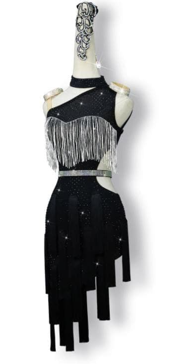 社交ダンス用アシンメトリードレス（黒・白）