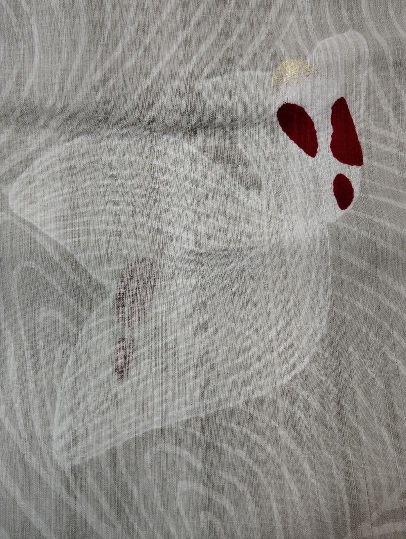 美術サロン高級浴衣 金魚柄 金箔 知多木綿 麻混　ベージュ系大人の浴衣