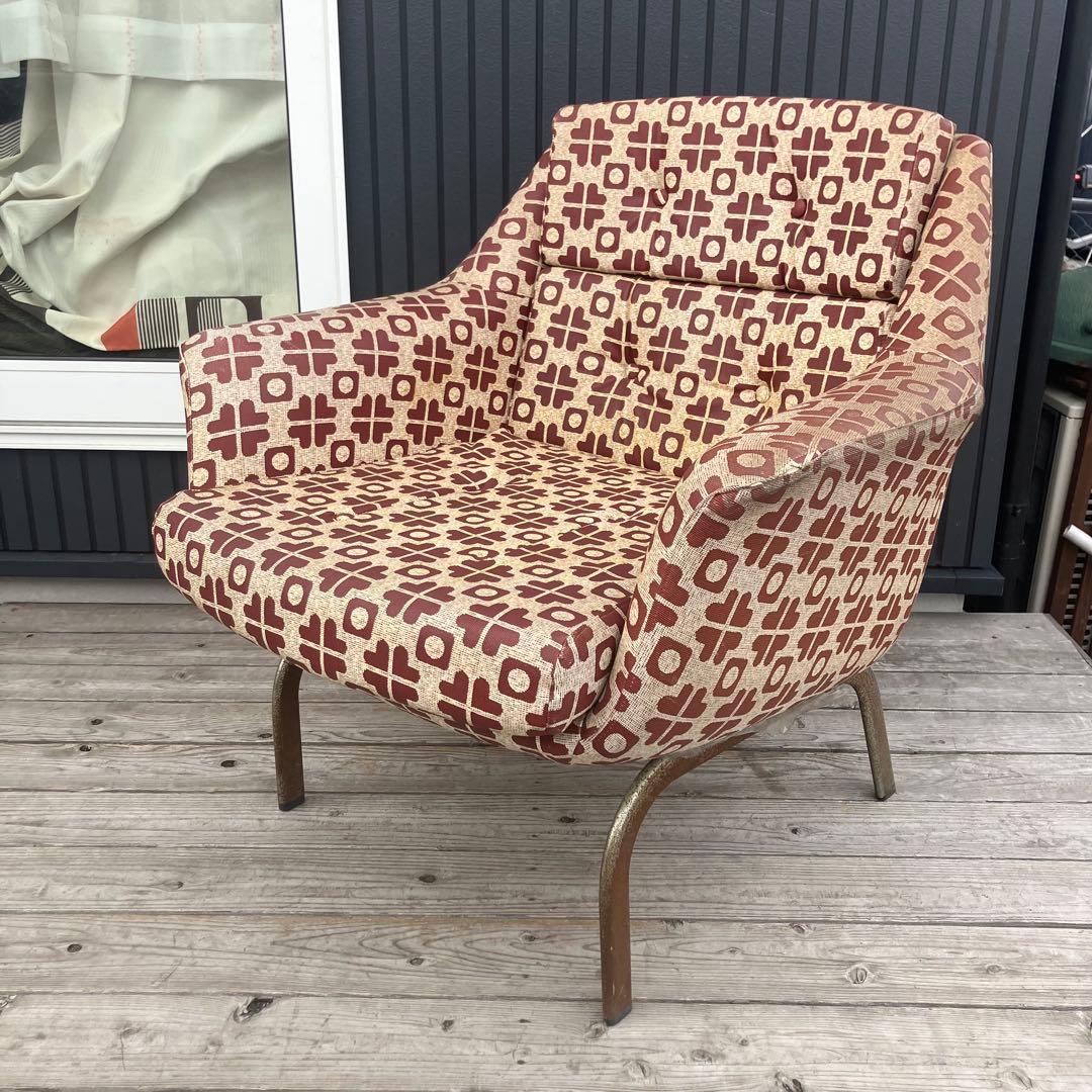 昭和レトロ ミッドセンチュリー 幾何学模様ソファー 1人掛けソファー 古家具