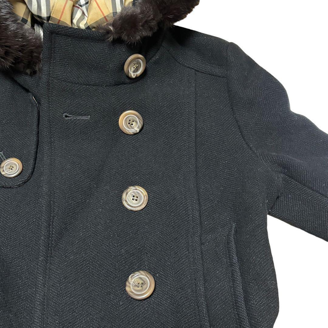 BURBERRY BLUE LABEL　ラビットファー ウールコート フード
