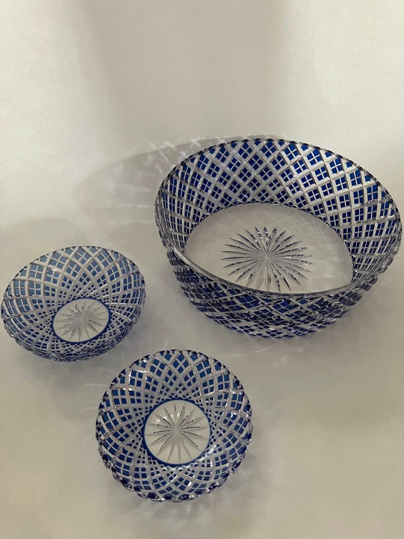 優雅　希少❤️KAGAMI 江戸切子矢来重紋　大鉢　小鉢　銘々3点セット