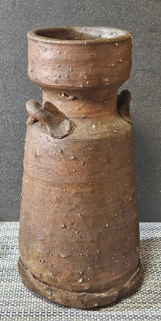 【時代古作品❗】明治時代頃　古伊賀　双耳　彫り文様　花入れ　花生け　茶道具　茶器
